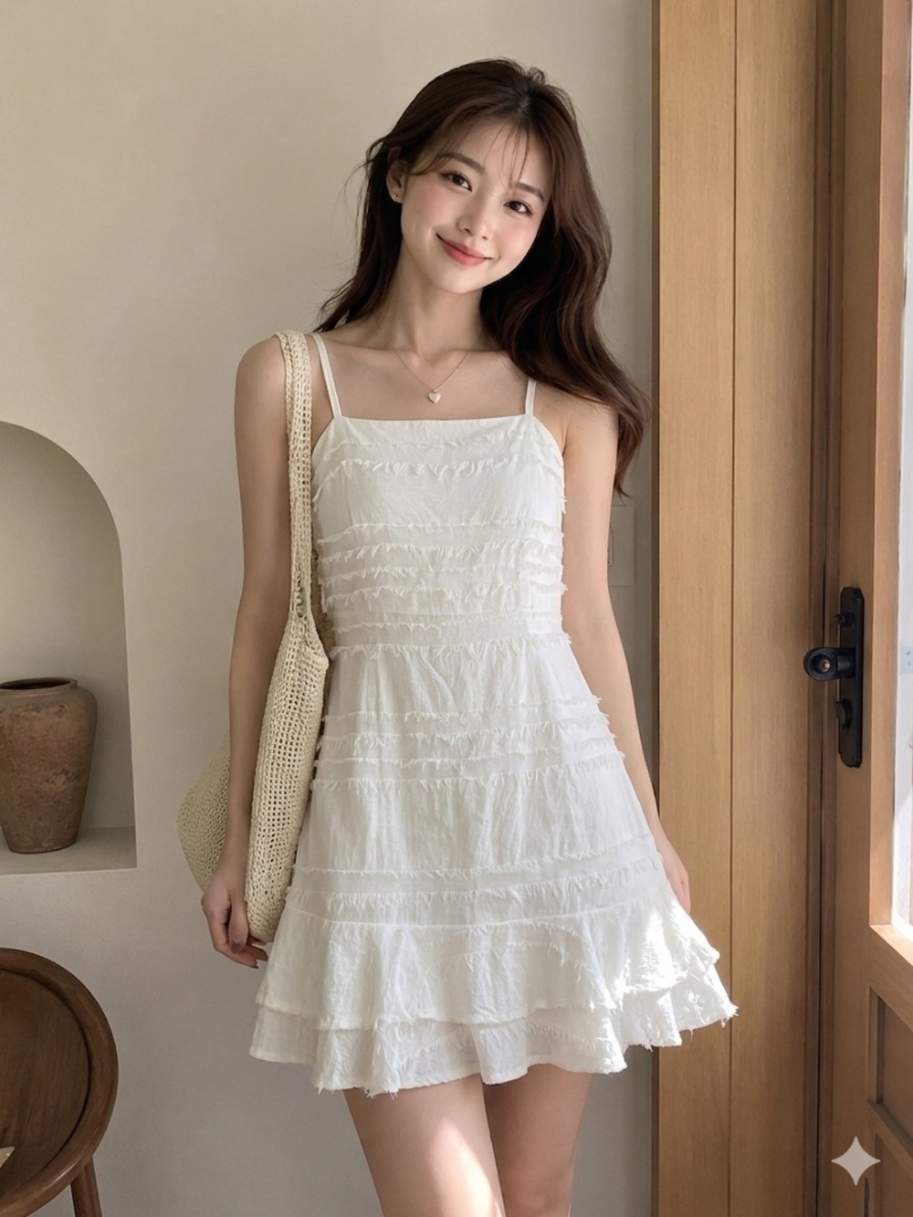 Cotton Candy White Ruffle Mini Dress size small